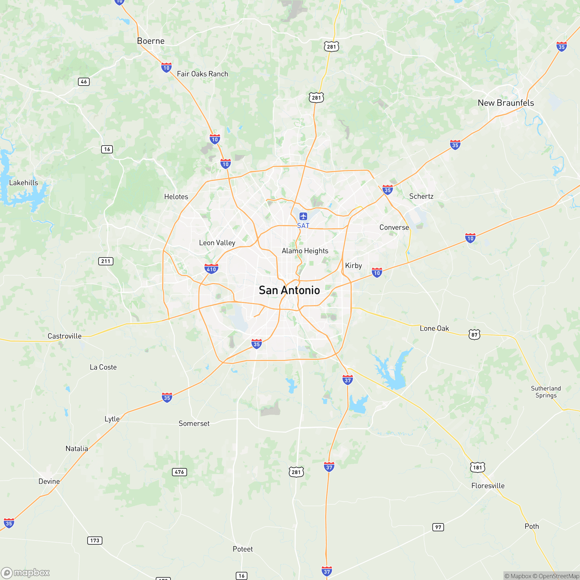 Service area map of San Antonio, TX